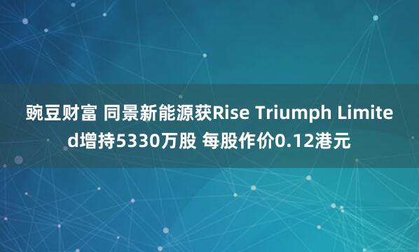 豌豆财富 同景新能源获Rise Triumph Limited增持5330万股 每股作价0.12港元